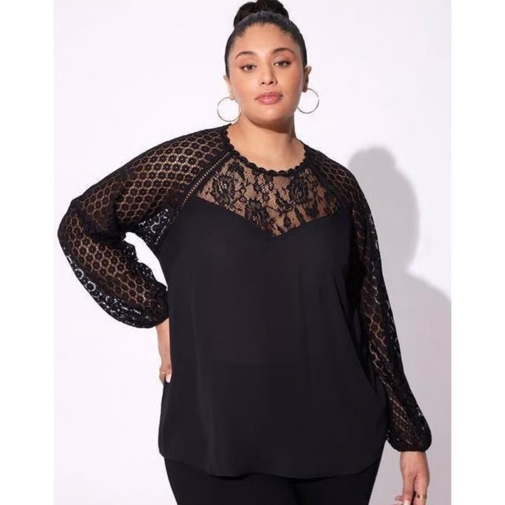 Torrid Black Chiffon Georgette Lace Blouse